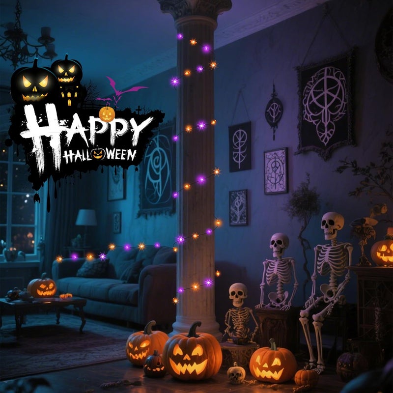 Selarlyt 2-Pack 200LED Solar Halloween Lights，Orange& Purple String Lights，Solar Fairy Lights with 8 Modes，Halloween Lights Outdoor Waterproof for Bedroom Patio Garden Party Yard Decoration - Image 5